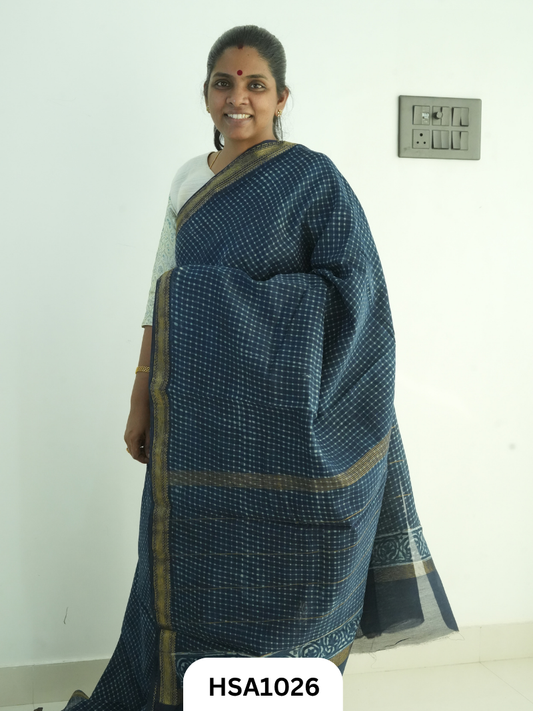 Pure Maheswari Silk Cotton - Handblock Print Saree With Blouse