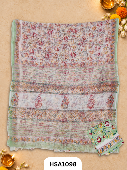 Hand Block Printed Traditional Designs & Multi Colour Combinations Kota Doria Sarees
