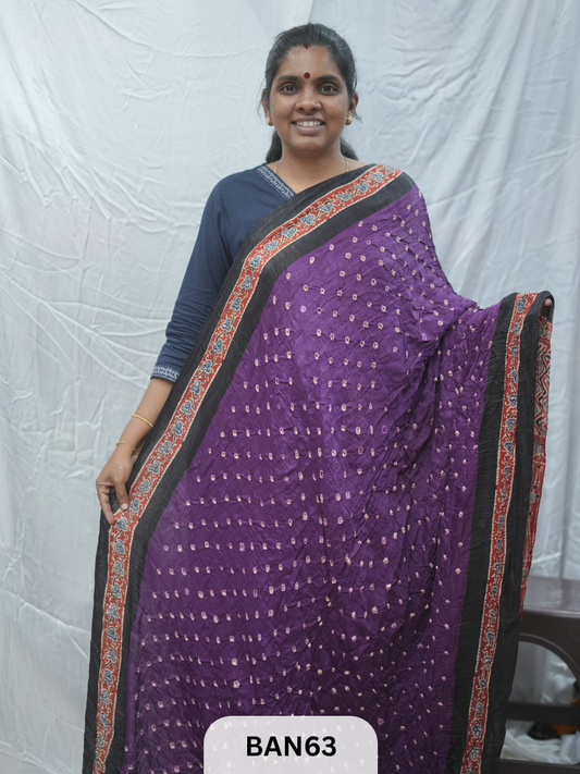 BANDHANI WITH AJRAKH SEMI GAJI SAREE