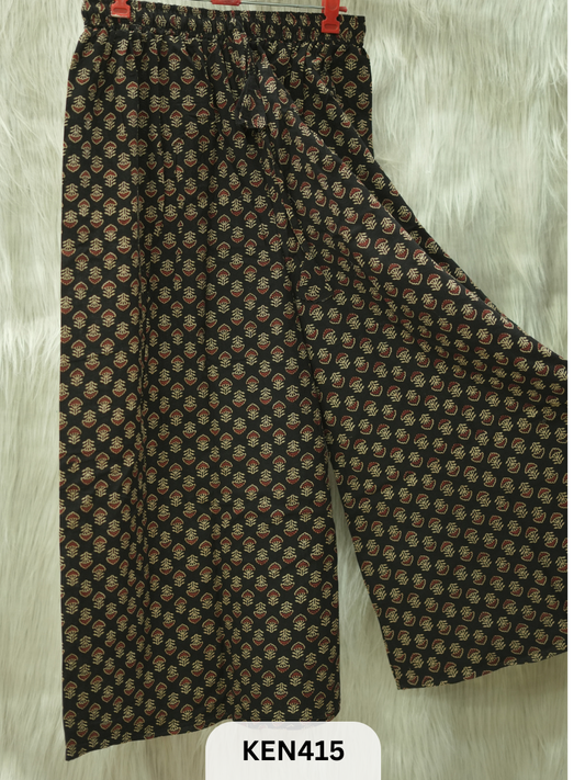 PLAZO HANDBLOCK PANT-FREE SIZE(22 to 40 INCH)