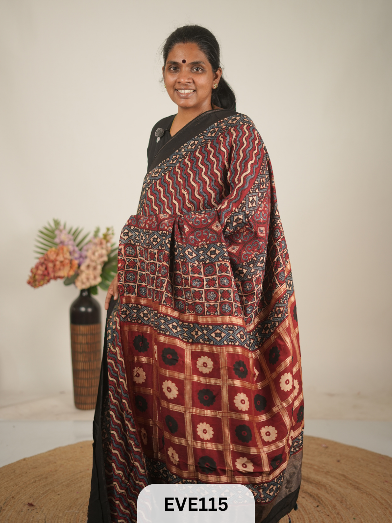 TUSSAR CHANDERI WITH GHARCHOLA - NATURAL AJRAKH HANDBLOCK