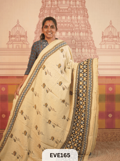 PURE CHANDERI SILK AJRAKH HANDBLOCK SAREE