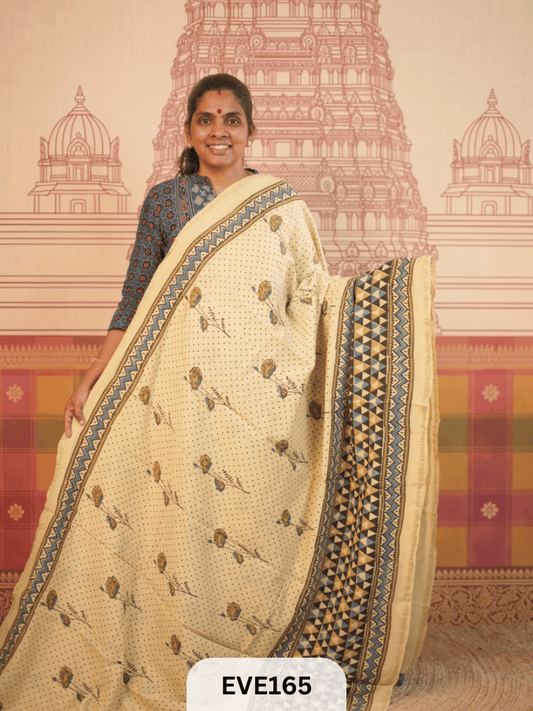 PURE CHANDERI SILK AJRAKH HANDBLOCK SAREE