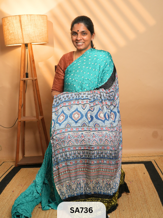 MODAL SILK | AJRAKH PRINT | BANDHEJ SAREE