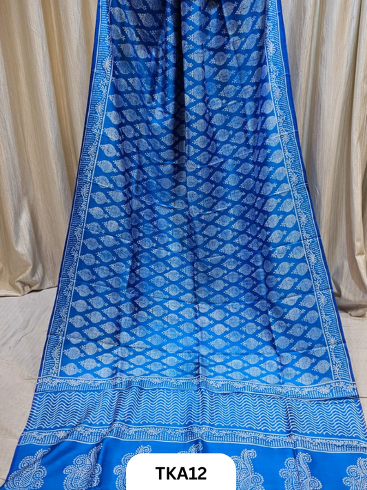 Pure Bishnupuri Silk Dual Shade Handblock