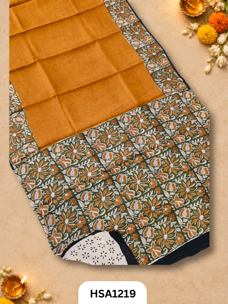 Hand Block Print Ajarkh Vanaspati Modal Silk Saree with blouse
