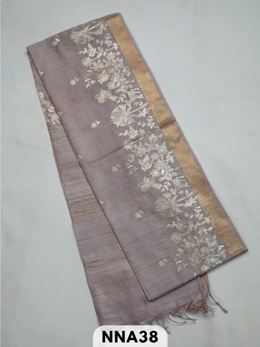 Pure tussar silk with pitta work embroidery saree