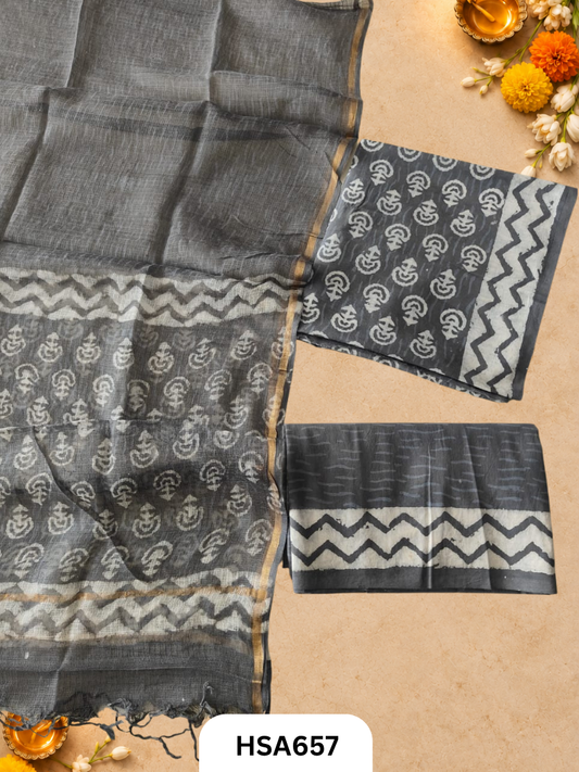 Handblock Printed Kota Doriya Dupatta With Cotton Suits Top 2.5mtr Dupatta 2.5mtr