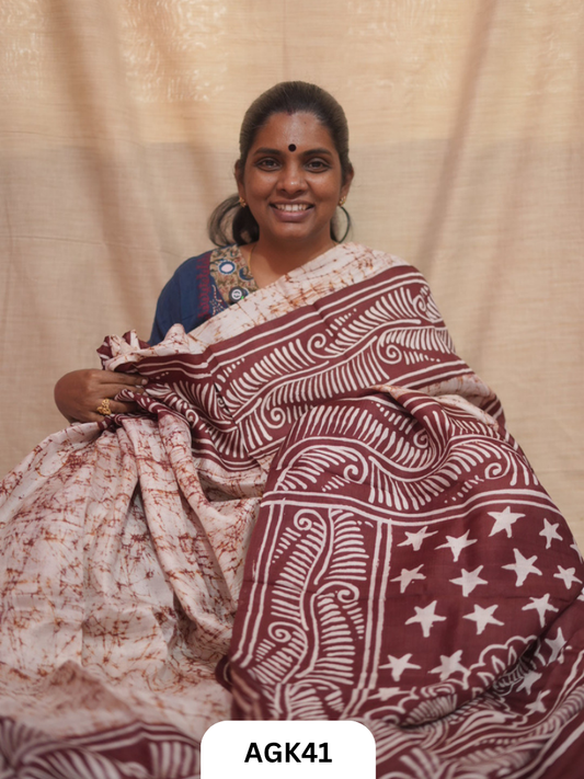 Premium Murshidabad 3-Ply Silk Hand Batik Saree – Silk Mark Certified