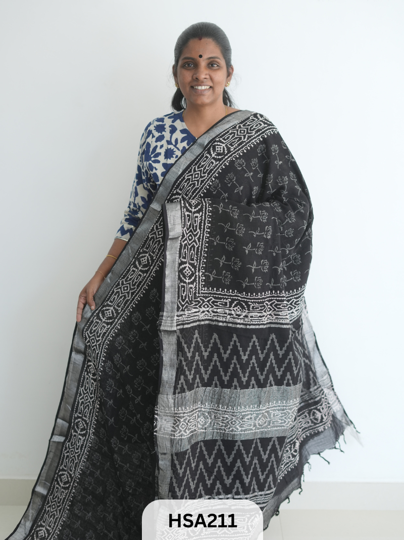 LENIN COTTON HANDBLOCK PRINTED SAREE
