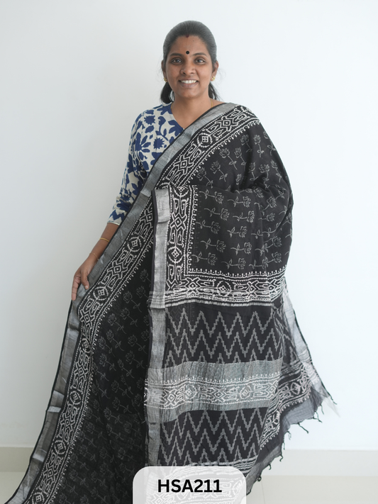 LENIN COTTON HANDBLOCK PRINTED SAREE