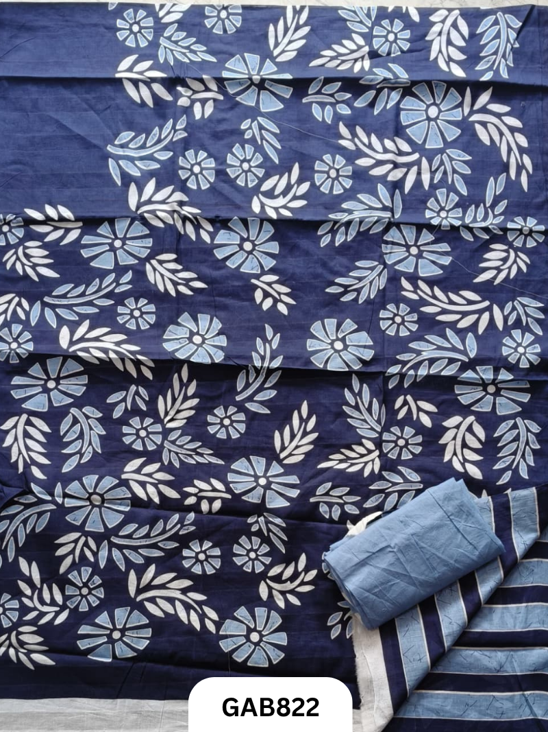 Bagru Block Print Cotton Mulmul Sarees With Running Blouse