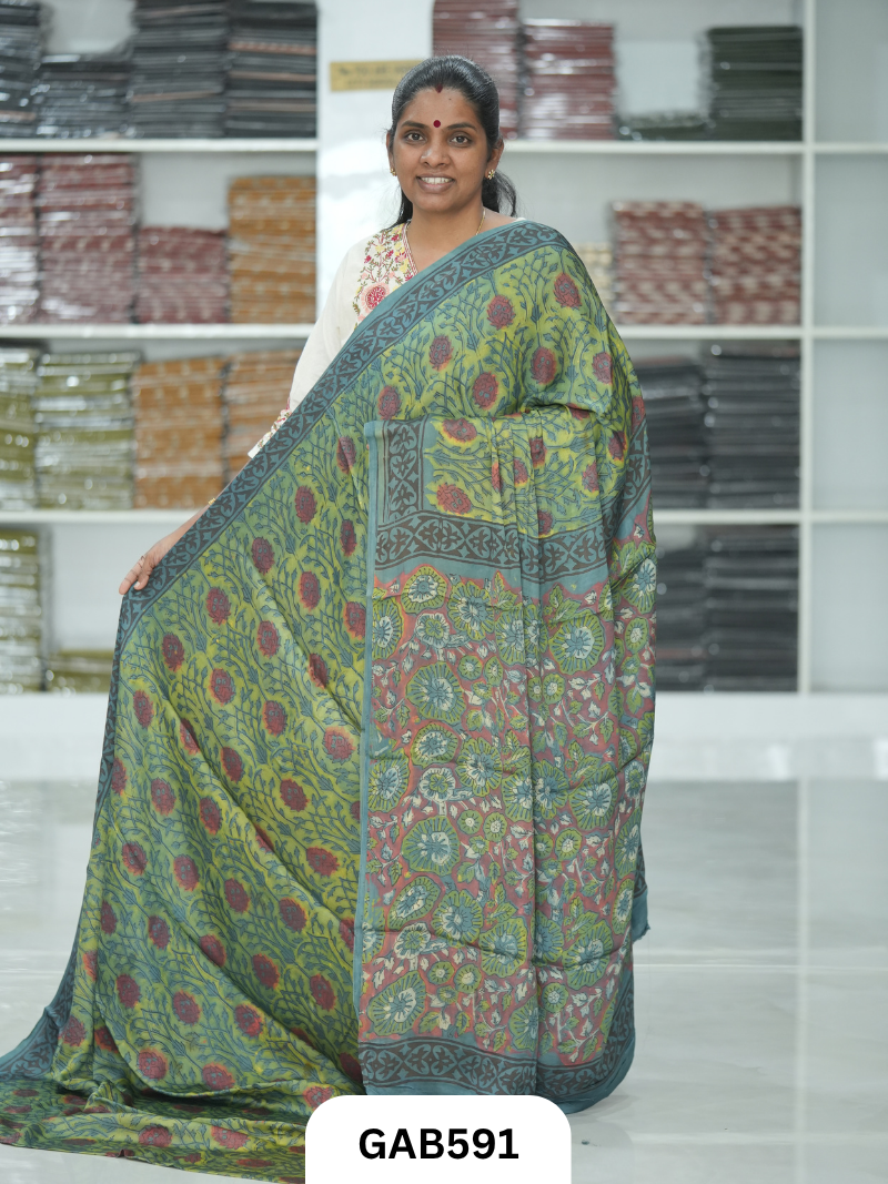 Nashpal & Pomegranate Peel Printed Modal Silk Sarees with blouse