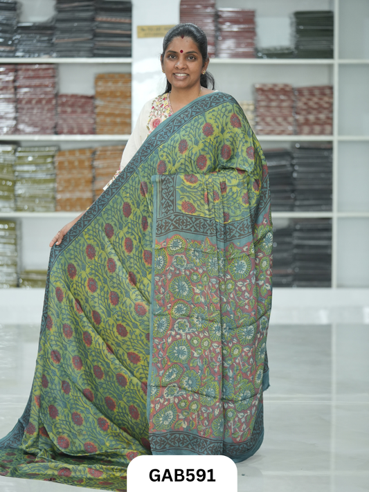 Nashpal & Pomegranate Peel Printed Modal Silk Sarees with blouse