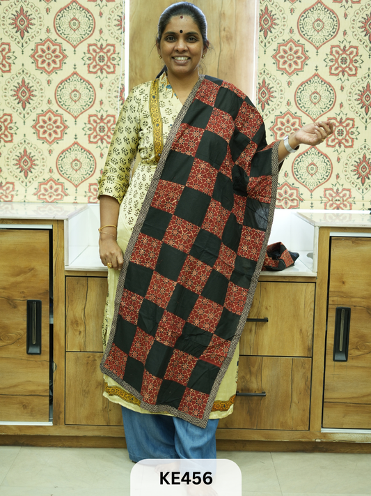 APPLIQUE AJARKH COTTON STOLES - VEGTABLE PRINT