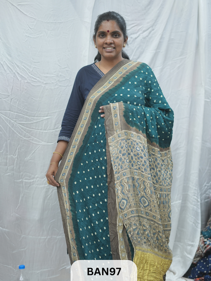 BANDHANI WITH AJRAKH SEMI GAJI SAREE