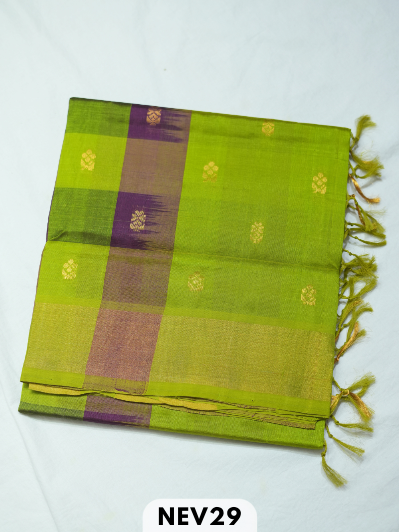 PALUM PAZHAMUM CHECKS WITH BUTTA  SILK COTTON SAREE