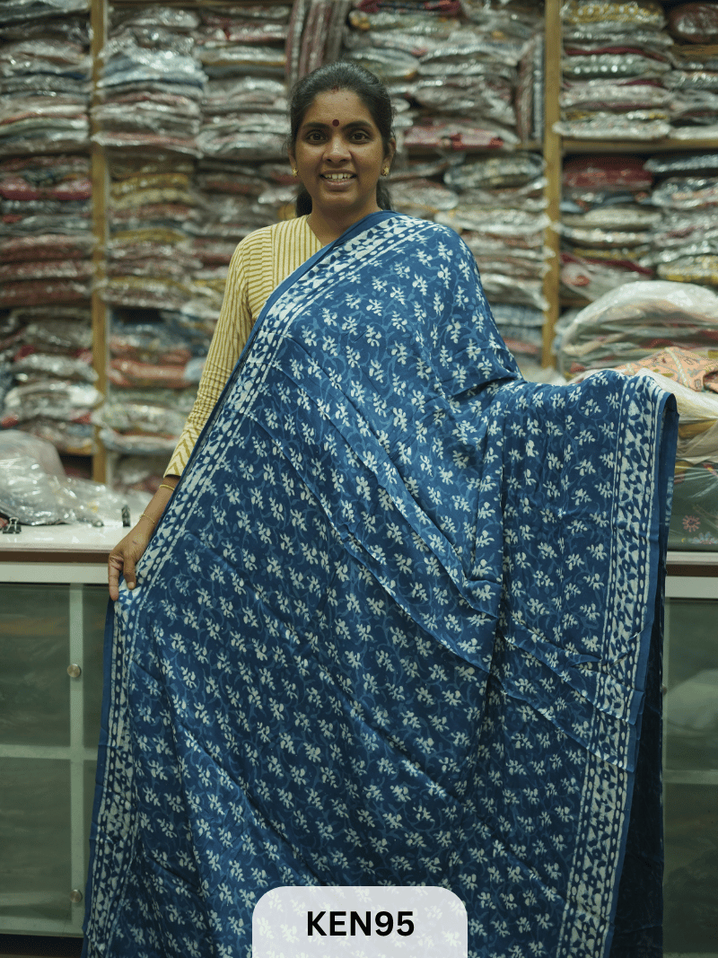 MODAL INDIGO DABU HANDBLOCK PRINT SAREE - NATURAL PROCESS