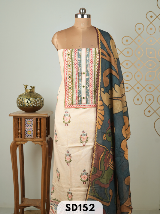 Khadi cotton with mirror work 3 pcs salwar set