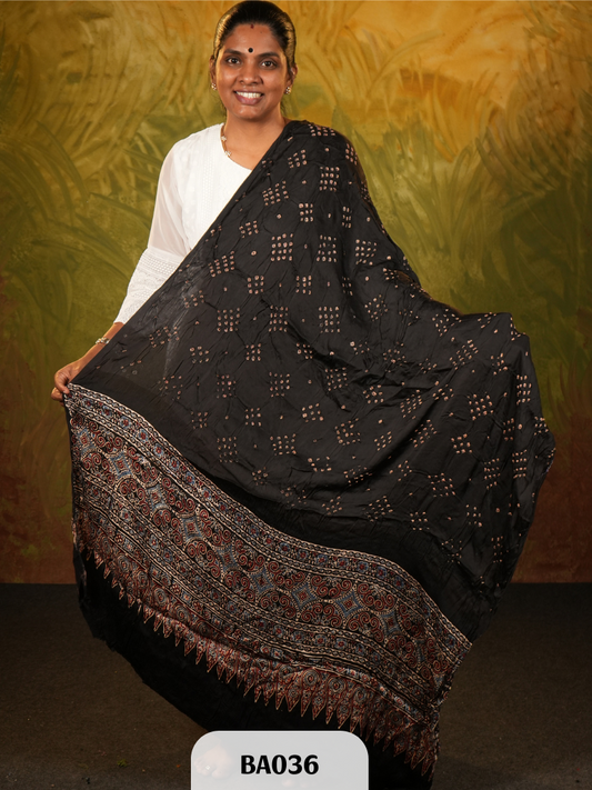 Semi Gaji Bandhani Dupatta + Ajrakh Print