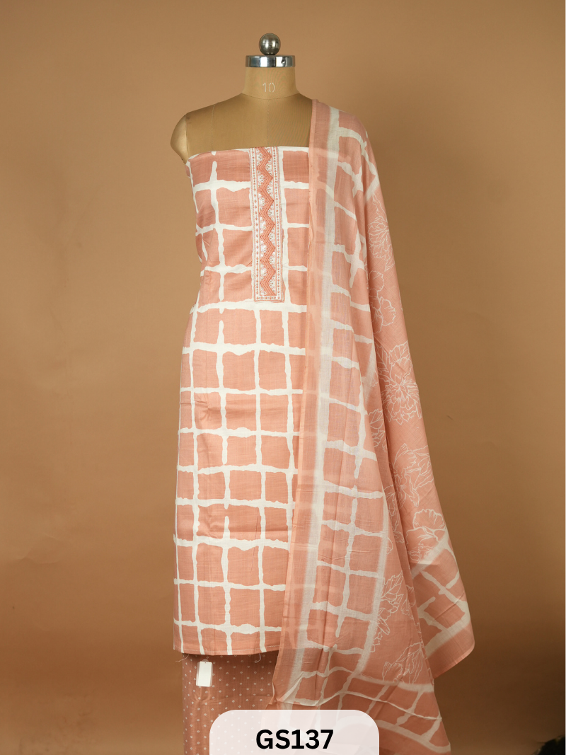 Cotton block print with maheshwari silk salwar suit