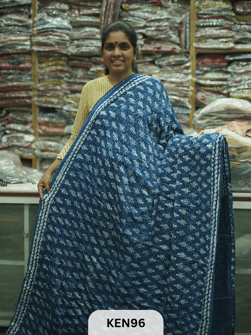 MODAL INDIGO DABU HANDBLOCK PRINT SAREE - NATURAL PROCESS