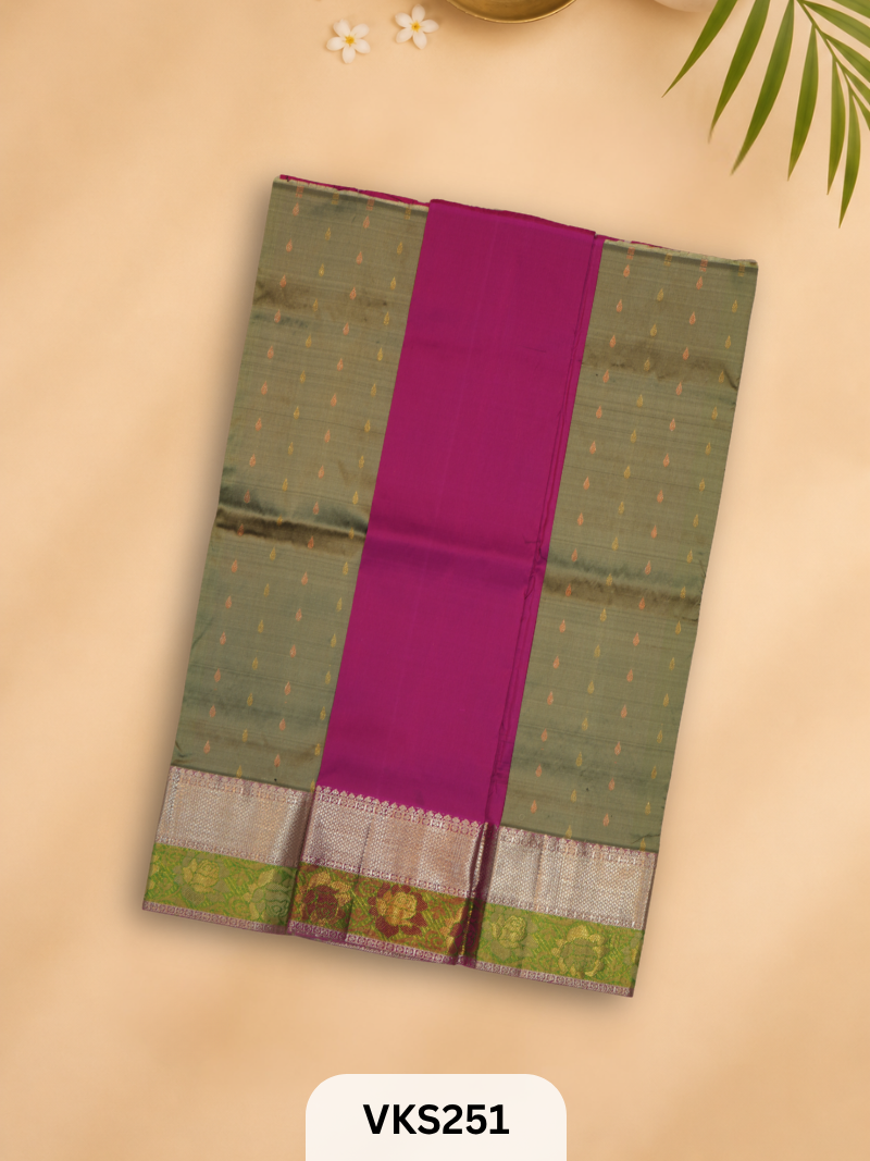 PURE KANCHIPURAM PATTU PAVADAI SET 1 - 2 YEAR