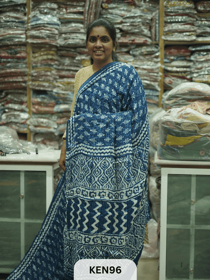 MODAL INDIGO DABU HANDBLOCK PRINT SAREE - NATURAL PROCESS