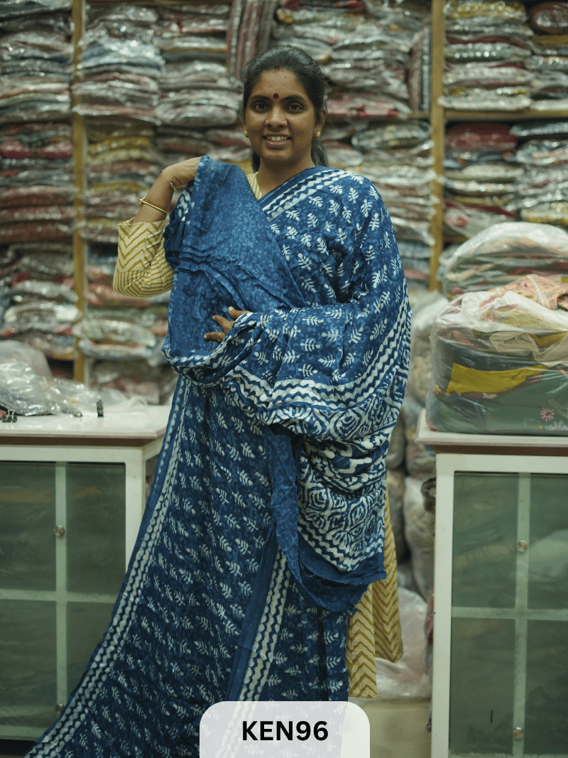 MODAL INDIGO DABU HANDBLOCK PRINT SAREE - NATURAL PROCESS