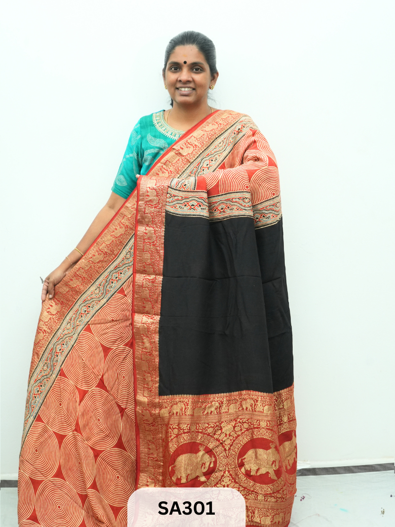 Dola Silk Saree with Ajrakh Print
