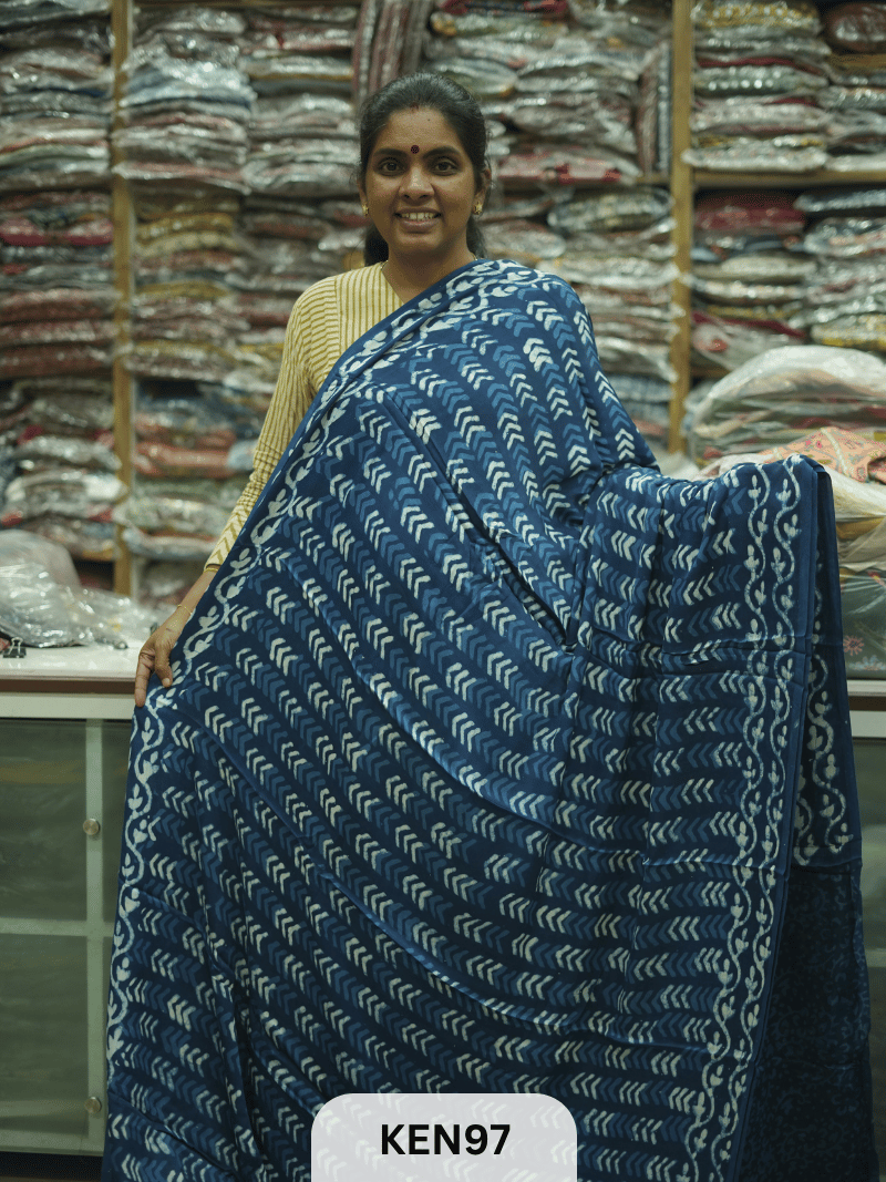 MODAL INDIGO DABU HANDBLOCK PRINT SAREE - NATURAL PROCESS