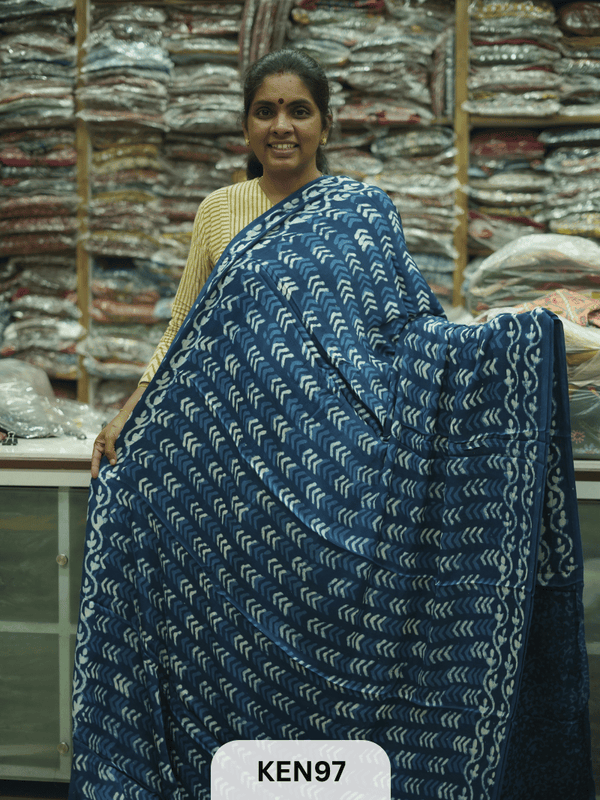MODAL INDIGO DABU HANDBLOCK PRINT SAREE - NATURAL PROCESS