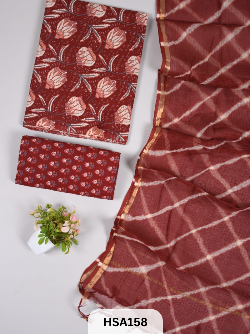 COTTON SUIT WITH KOTA DUPATTA - 3 PCS SET