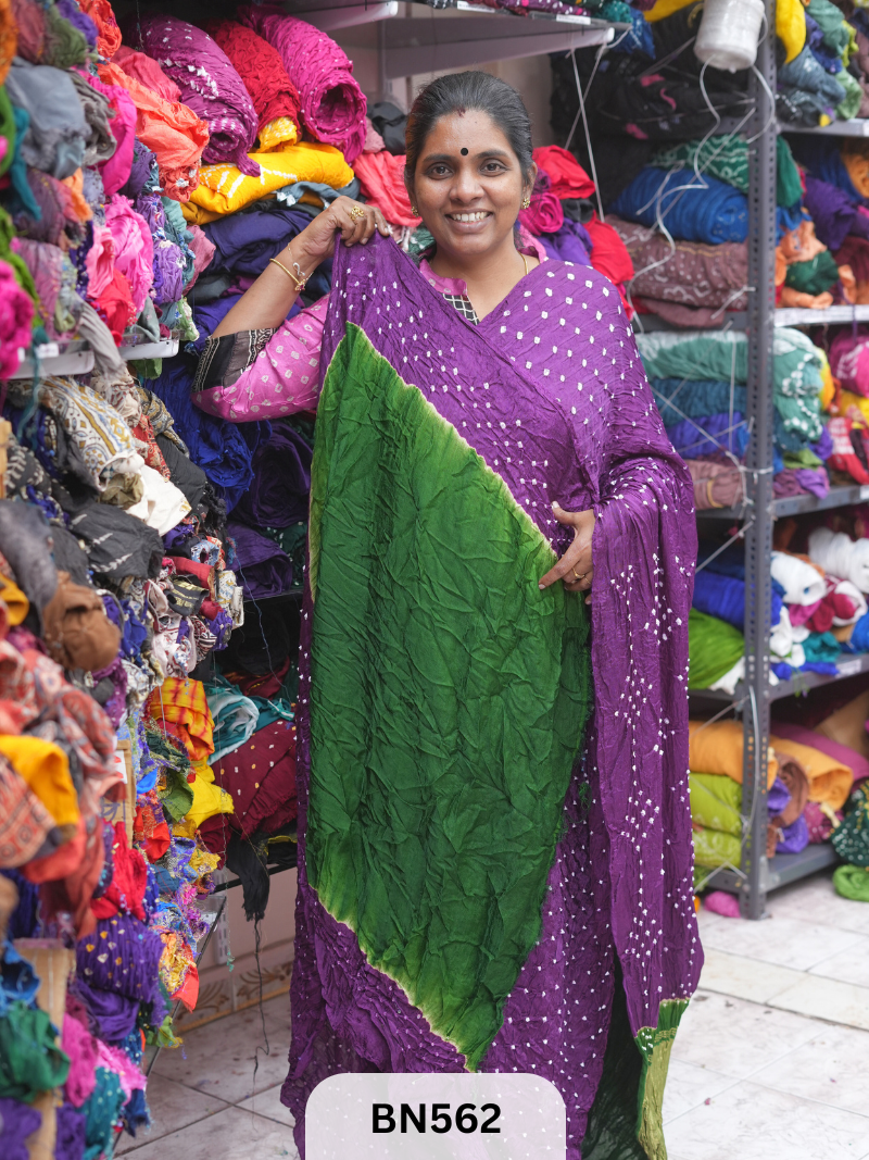 SEMI TISSUE PALLU SHADED BANDHEJ SAREE