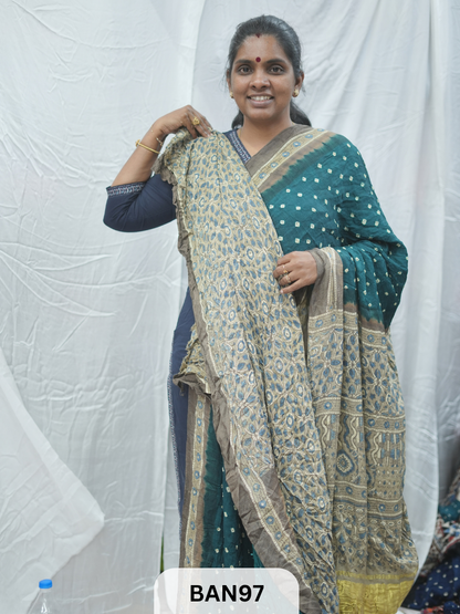BANDHANI WITH AJRAKH SEMI GAJI SAREE