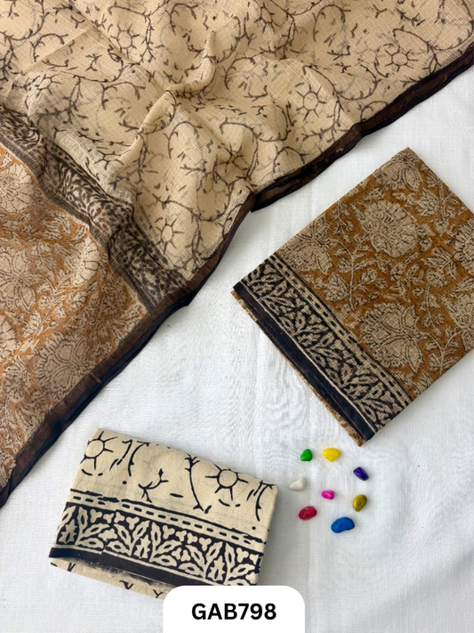 HandBlock Printed Kota Doriya Suit With Kota Doriya Duppta Cotton bottom | 2.5 mtr
