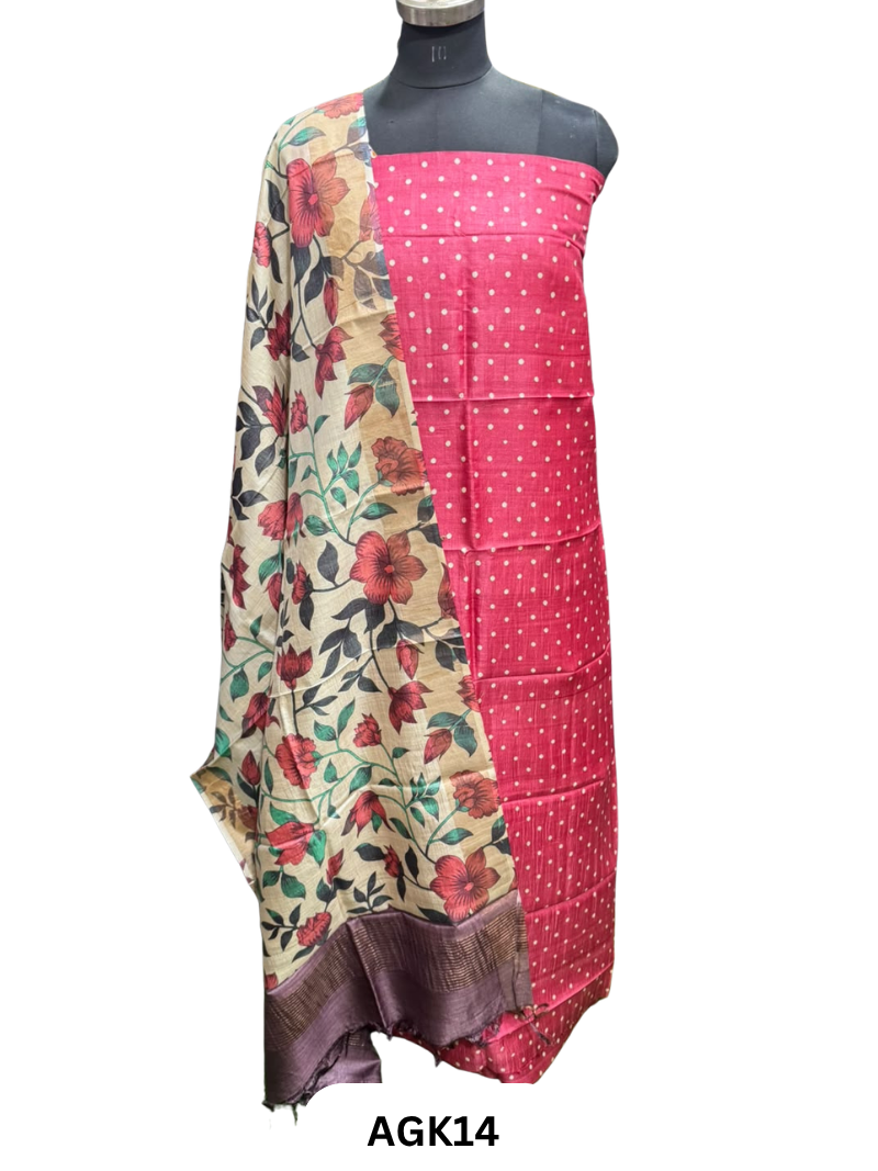 Silk Mark Certified Tussar Salwar Set with Hand Block Print