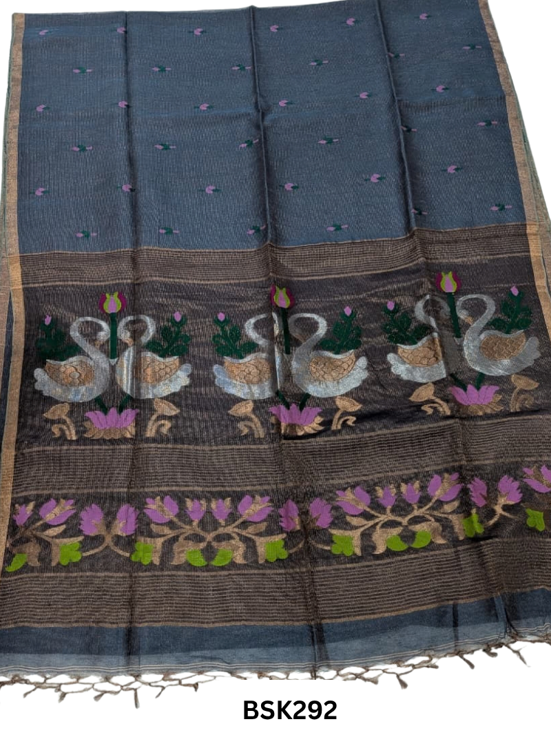 Handloom Pure Linen Silk Jamdhani Weave Saree