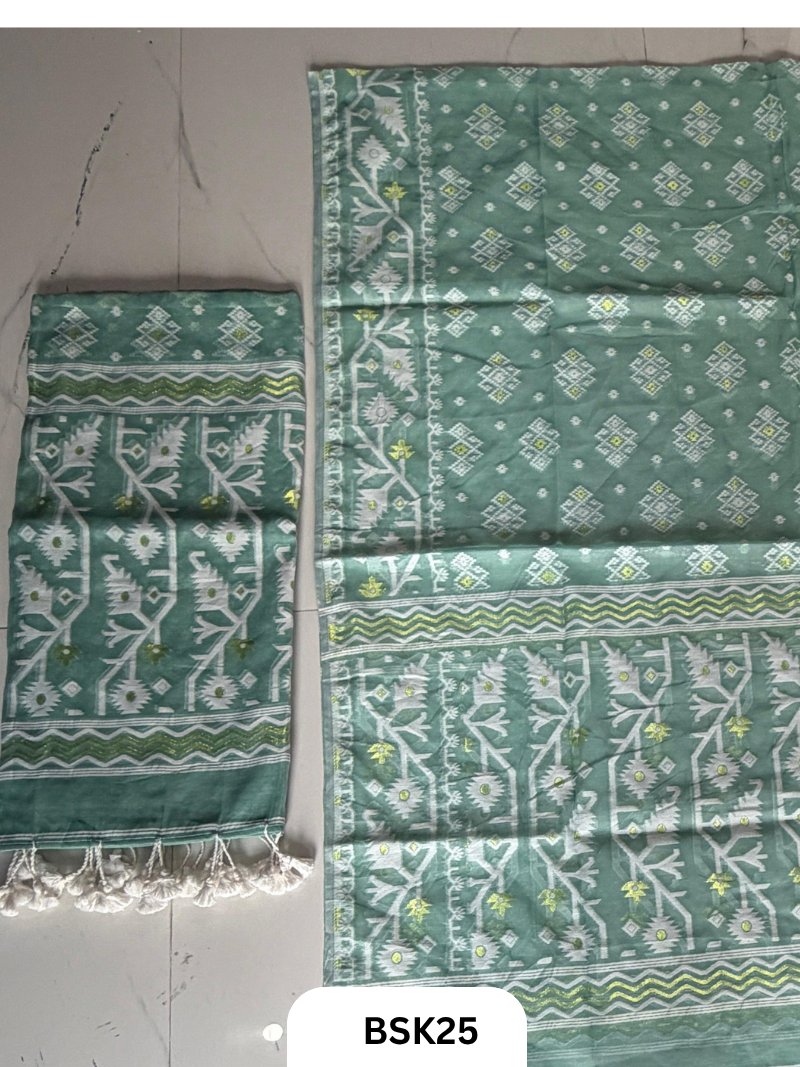 Cotton Jamdani Zari Weave  Top Material - 2.5  Duppata - 2.5  Machine Weave Hand Cutting