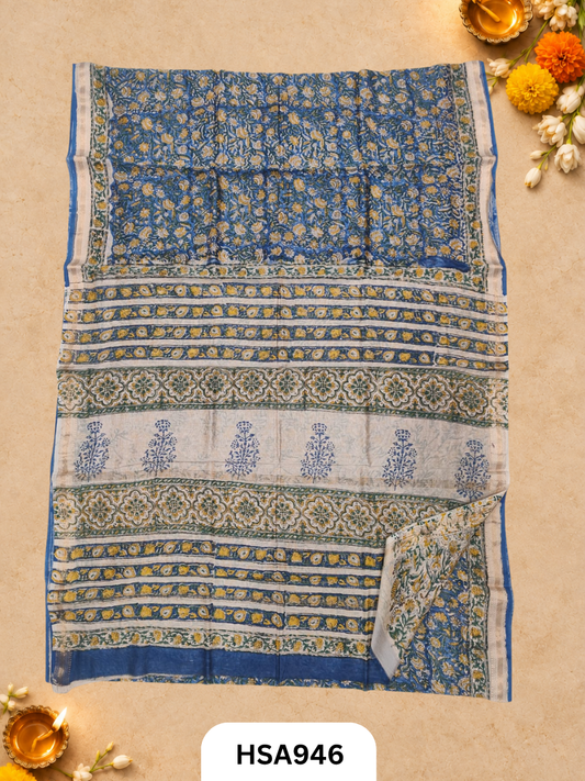 Pure Maheswari Silk Cotton - Handblock Print Saree With Blouse