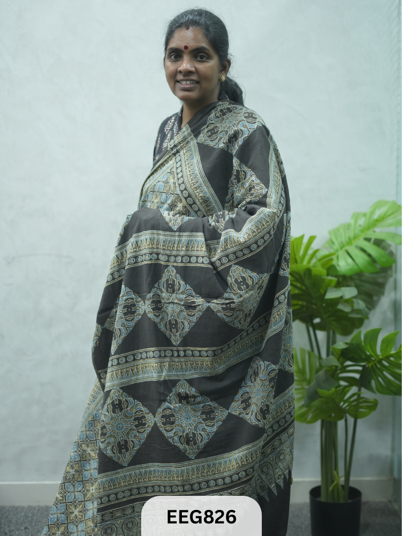 MUL COTTON AJRAKH HANDBLOCK PRINT SAREE