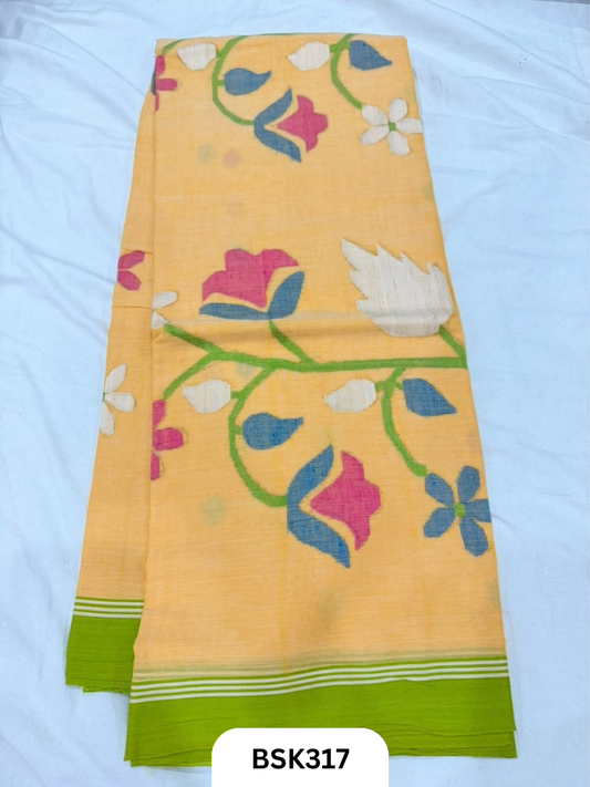 Handloom Pure Mul Cotton With Jamdhani Weave Saree