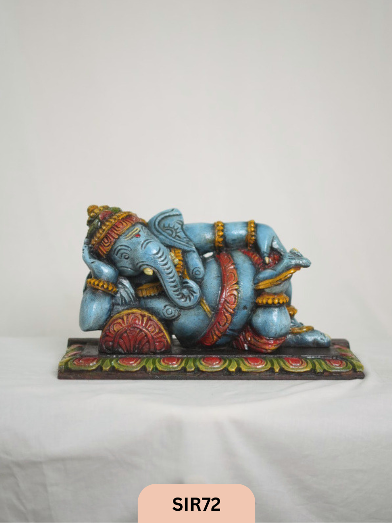 WOODEN SLEEPING GANESH - Height 9" INCH, WIDTH 16"INCH