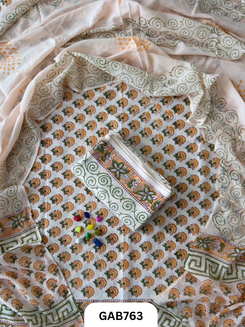 Handblock Cotton Suits With Mulmul Cotton Dupatta | Top 2.5 Mtr Dupatta 2.5 Mtr