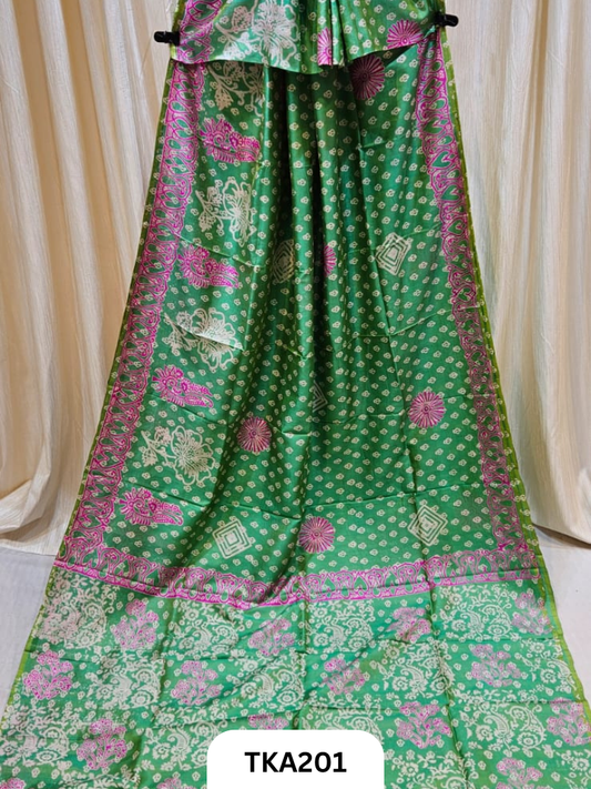 Bishnupuri Katan Silk Block Print Saree