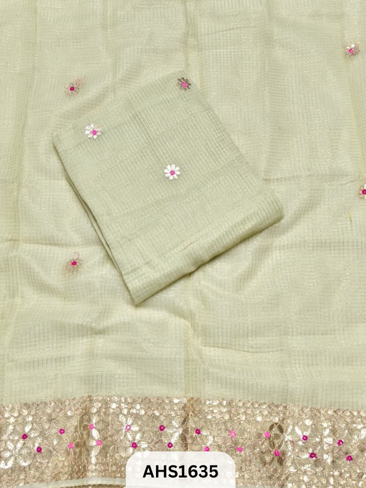 Kota Doria Check Gotta Patti Work Dress Material  - Top and Duptta 2.5mt