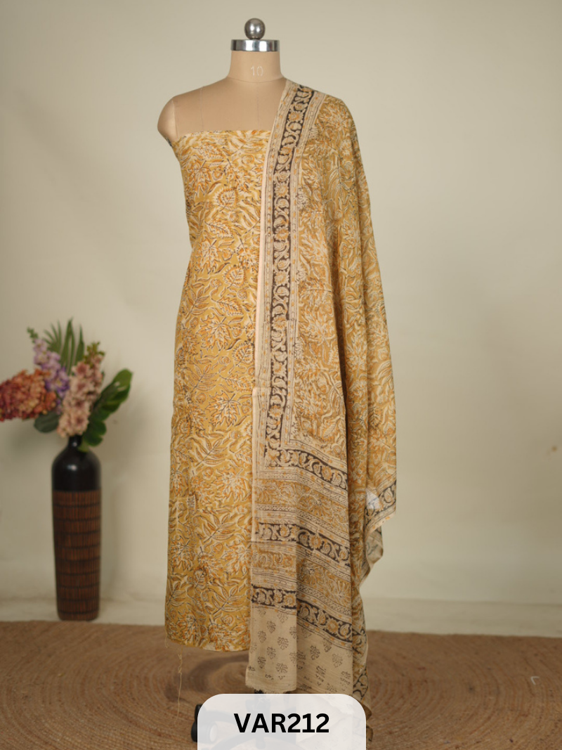PURE HANDBLOCK KALAMKARI COTTON-2 PCS-TOP & DUPPATA