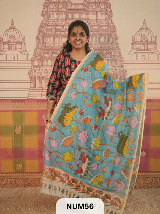 PURE CHANDERI WITH PENKALAMKARI DUPPATA
