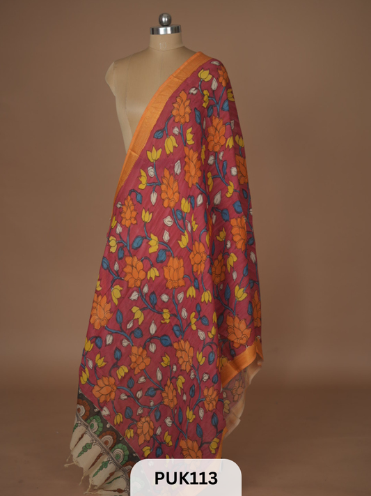 PURE PENKALAMKARI DUPPATTA - CHENNURI SILK