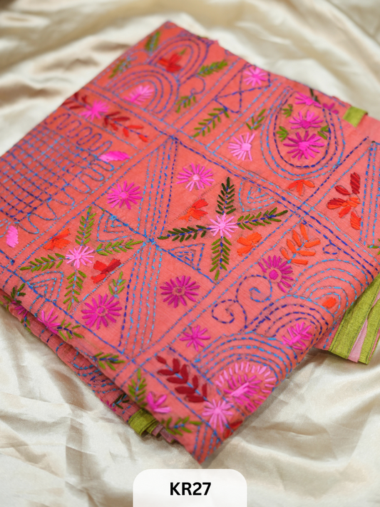 DUPION SILK WITH PURE HAND KANTHA HEAVY